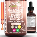 para Defend Wormwood Black Walnut Cleanse for Humans Drops Liquid Soursop Knoflook Pompoenzaad PAU D'Arco Olie van Oregano Kurkuma Berberine Neem Extract Hull Bark Tinctuur door Clean Nutra