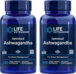 Levensverlenging Geoptimaliseerd Ashwagandha, 150 Veg Caps (verpakking van 2) - Non-GMO, Glutenvrij, Vegetarische Capsules