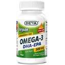 DEVA Vegan Omega-3 DHA-EPA 500MG Geen Carrageenan, Niet-Visolie Afgeleid van Algen, Non-GMO, 60 Gelatine-Free Softgels