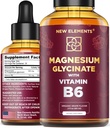 Vloeibare Magnesium Glycineer druppels met vitamine B6 - Magnesium Supplement 500mg & vitamine B6 100mg 