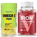 Veganistisch ijzer Gummies + Vegan Algen Omega-3 DHA - Beste vitaminesupplement voor vrouwen en mannen, niet-GMO, Glutenvrij