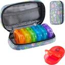 Serfeymi Weekly Travel Pill Organizer 2 keer Een dag AM PM Geupgraded Regenboog Pill Box 7 dag met Portable Zipper PU lederen pil Case, Medicine Organizer voor pillen, Vitaminen, Visolie - Floral 02