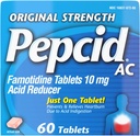 Pepcid AC Originele sterkte Heartburn Relief Tablets, voorkomt & Relieves Heartburn Vanwege zuur indigestie & Zure maag, 10 mg Famotidine om zuur te verminderen en snel te werken, 60 Ct