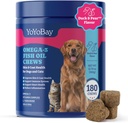 Visolie Kauwen voor honden & katten, Omega 3 Visolie voor honden - Rijk aan Omega 3, 6 en 9 met Vlaszaadolie, EPA & DHA - 180 Zachte Kauwen, Eenden & Pear Smaak - Anti-ontsteking, Huid & Coat Health