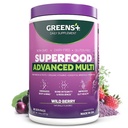 Verts+ Avancé en poudre de superaliments aux baies sauvages, mélange biologique, végétalien, non-OGM, sans soja, sans lait, sans gluten, supplément alimentaire avec vitamines et minéraux, 9,4 oz