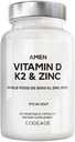 Amen Vitamin D, K2 & Zink, Cholecalciferol D3 5000 IE, Organic Whole Food Blend with Apple, Blueberry, Cranberry, Elderberry Powder Fruits, Vegan Supplement, D3 K2 Vitaminen, Non-GMO - 60 Capsules