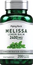 Piping Rock Lemon Baume Capsules 2400mg de 200 Nombre de Lemon Extrait de baume Melissa Supplément à base de plantes sans gluten, non-OGM