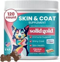 Solid Gold Omega 3 Visolie voor honden Zachte Kauwen - Kip Gearomatiseerde Omega 3 voor hondenhuid & jas gezondheid - Vitamine C, E & Biotin Kauwen voor de droge huid, Immuun Ondersteuning & jeuk Relief voor honden - alle leeftijden 120ct