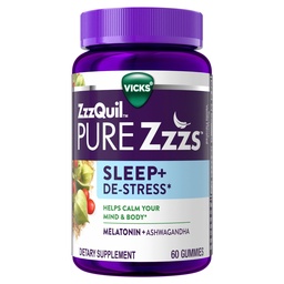 ZzzQuil PURE Zzzs De-Stress 2mg Melatonine Gummies, , Slaapmiddelen voor volwassenen, Ashwagandha voor Stress Ondersteuning, 60 Gummies