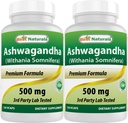 Best Naturals 2 Pack Ashwagandha Capsules voor ontspannende stress en stemming, 500 mg, 120 Telling (Total 240 Capsules)
