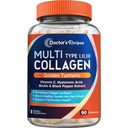 Recepten voor artsen Multi Collageen Peptiden met Golden Turmeric, Vitamine C, Biotin, Hyaluronic Acid & Black Pepper, Collageen Supplementen voor huid, haar, nagel, collageen voor vrouwen en mannen, 90 Caps