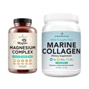 Complexe de Magnésium Premium d'AMANDEAN et ensemble de collagène marin. Thréonate de magnésium, de glycinate et de malate à haute absorption. Protéine de collagène de poisson hydrolysée. Soutien qualité sommeil, peau et humeur
