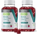 VITEEY Gommies de biotine pour cheveux, peau et ongles 5 000mcg - sans sucre - Gommies de croissance des cheveux, peau saine Glow, forte croissance saine des ongles - végétalien, sans gluten, sans gélatine, sans framboises à croquer