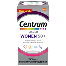 Centrum Silver Women's Multivitamine for Women 50 Plus, Multivitamine/Multimineral Supplement met Vitamine D3, B Vitaminen, Non-GMO Ingrediënten, Ondersteunt geheugen en cognitie bij oudere volwassenen - 65 Ct