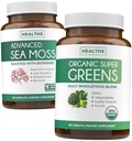 Mousse de Mer Irlandaise et Super Greens Biologique (2-Mois) Moss & Greens Combo - Seamos Biologique Irlandais - Superfood Végétalien cru (120 Caps) & Greens Biologique Poudre avec 28 Fruits & Légumes (120 Caps)
