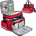 Grote pil Bottle Organizer, Double Layers Medicine Storage Bag met afsluitbare ritsen en schouderband, Medicatie reistas voor prescriptie flessen, vitamines en medische benodigdheden, rood (alleen zak)