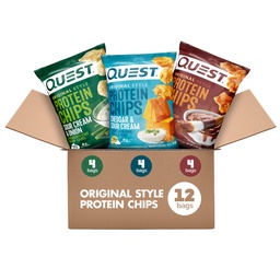 Quest Nutrition Protein Chips Variety Pack, BBQ, Cheddar & Sour Cream, Sour Cream & Ui, High Protein, Low Carb, 1.1 oz (pakket van 12)