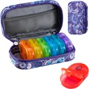 Serfeymi Weekly Travel Pill Organizer 2 keer Een dag AM PM Geüpgraded Regenboog Pill Box 7 dag met draagbare Zipper PU lederen pil Case, Medicine Organisator voor pillen, Vitaminen, Visolie - Paars-01