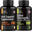 Bot en gezamenlijke versterking - Gewrichts & knie ondersteuningssupplement, bot sterkte supplementen - Kurkuma Glucosamine Chondroitin MSM 800mg 60pcs en Calcium Supplement 500mg 90pcs