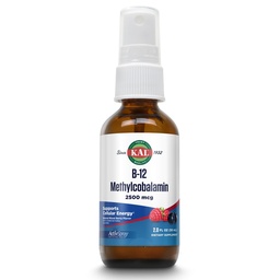 KAL Vitamine B12 Methylcobalamine ActivSpray 2500mcg, gezonde energie, Metabolisme, zenuw- en rodebloedcelondersteuning,* Fast-Active Liquid B12, maximale absorptie, natuurlijke Berry smaak, 80 Servings, 2 floz