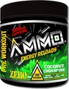 AMMO ® Energy ReloadsTM Pre Workout Powder - 300mg Cafeïne Zero Sugar Vitale Aminos en Elektrolyten Geen kunstmatige smaken of kleuren (Coconut Crossfire)