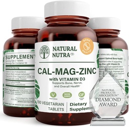 Natuurlijke Nutra Calcium Magnesium Zink Supplement met vitamine D3 voor bot sterkte, helpt verbeteren spierkracht, gezondheid Glutenvrij, en suikervrij, essentiële minerale complex 100 Tellen (pakket van 3)