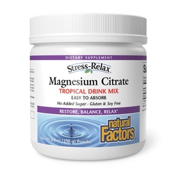 Stress-Relax Magnesium Citrate Drink Mix door Natuurlijke Factoren, Herstelt Normale Niveaus van Magnesium & Balances Calcium inname, Non-GMO, Tropische Smaak, 8,8 oz (75 porties)