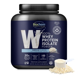 Biochem Wei Protein Isolaat Poeder - Vanille smaak, 20 Gram per Serving, Bron van gras Fed Cows, Non-GMO, Vegetarisch, Geen kunstmatige smaken of zoetstoffen - Ondersteunt spiermassa & Performance