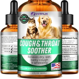 Kennel Cough Treatment for Dogs & Cats - Made in USA - Dog Allergie & Cat Astma Relief - Mullen Leaf & Vlierberry Blend - Dry, wet & Barky Cough Relief for Dogs & Cats - All Rases & Sizes - 2 Fl Oz