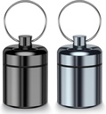2 Pack Mini pil geval kleine pil houder sleutelhanger voor portemonnee - draagbare reis pil container sleutelhanger, waterdicht metaal dagelijkse pil Box Organisator voor Office Outdoor Camping (Zwart & Grey)