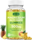 Magnesium Glycinate Gummies 500mg Magnesium Supplement met calcium, zink, vitamine C, B6, D3-calm Kauwbare Gummies voor kinderen & volwassenen-slaap, Mood & Muscle Support-Pineapple smaak, 60 Gummies