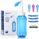 MAOEVER Neti Pot Sinus Rinse Bouteille avec 100 sachets de sel de lavage nasal Nez Nettoyeur Pression Rinse Irrigation nasale pour adulte et enfant BPA sans 300 ml avec thermomètre Sticker(Blue)