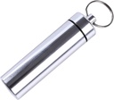 Porte-clés de petite boîte à pilules portable en argent, en alliage d'aluminium Mini Pill Organizer Case Container for Purse, Porte-pilule métallique imperméable Bouteille de médecine pour camping en plein air