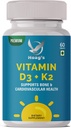 Vitamine K2 (MK7) met D3 Supplement Bone and Heart Health Non-GMO Formula 5000 IE Vitamine D3 & 100 mcg Vitamine K2 MK-7 Eenvoudig doorslikken Vitamine D & K Complex, 60 tabletten