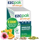 EZC Pak On The Go Immuun System Booster met Echinacea, Vitamine C, Zink, Immuun Ondersteuning Supplement, Immuun Vitaminen voor Volwassenen, Reizen-Vriendelijke Verpakking, Vegetarisch, Gluten-Vrij - Pack van 6