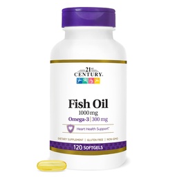 21e eeuwse visolie 1000 mg Softgels, (300 telling), Moleculair gedistilleerd, Omega 3-supplement met EPA & DHA, gezuiverd om kwik te elimineren, ondersteunt cardiovasculaire gezondheid, Glutenvrij & niet-GMO