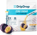 DripDrop Sugar Free Hydration Packets - Zero Passion Fruit - Single Serve Electrolytes Powder Drink Mix - Non-GMO, Glutenvrij, Veganistisch - 32 Sticks